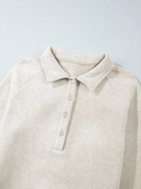 Light gray collared sweatshirt and high-waist pants active set by Trendsi, stylish and comfortable for casual wear.