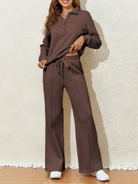 Light gray collared sweatshirt and high-waist pants active set by Trendsi, casual athletic wear for comfortable style.