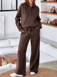 Light gray collared sweatshirt and high-waist pants active set by Trendsi, casual athletic wear for comfortable style.