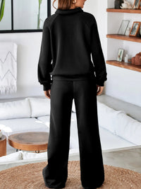 Light gray collared sweatshirt and high-waist pants active set by Trendsi, casual athletic wear for women.