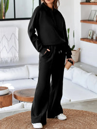 Light gray collared sweatshirt and high-waist pants active set by Trendsi, casual athleisure outfit for comfortable style.