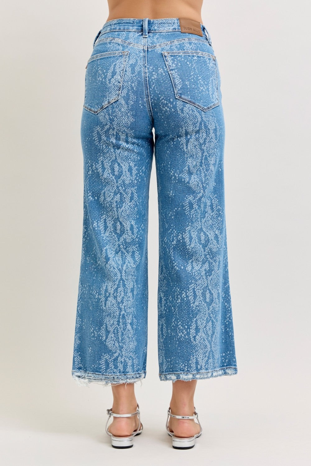 Judy Blue high rise ankle wide-leg jeans in classic denim, showing the fit and style of the trendy women's jeans.
