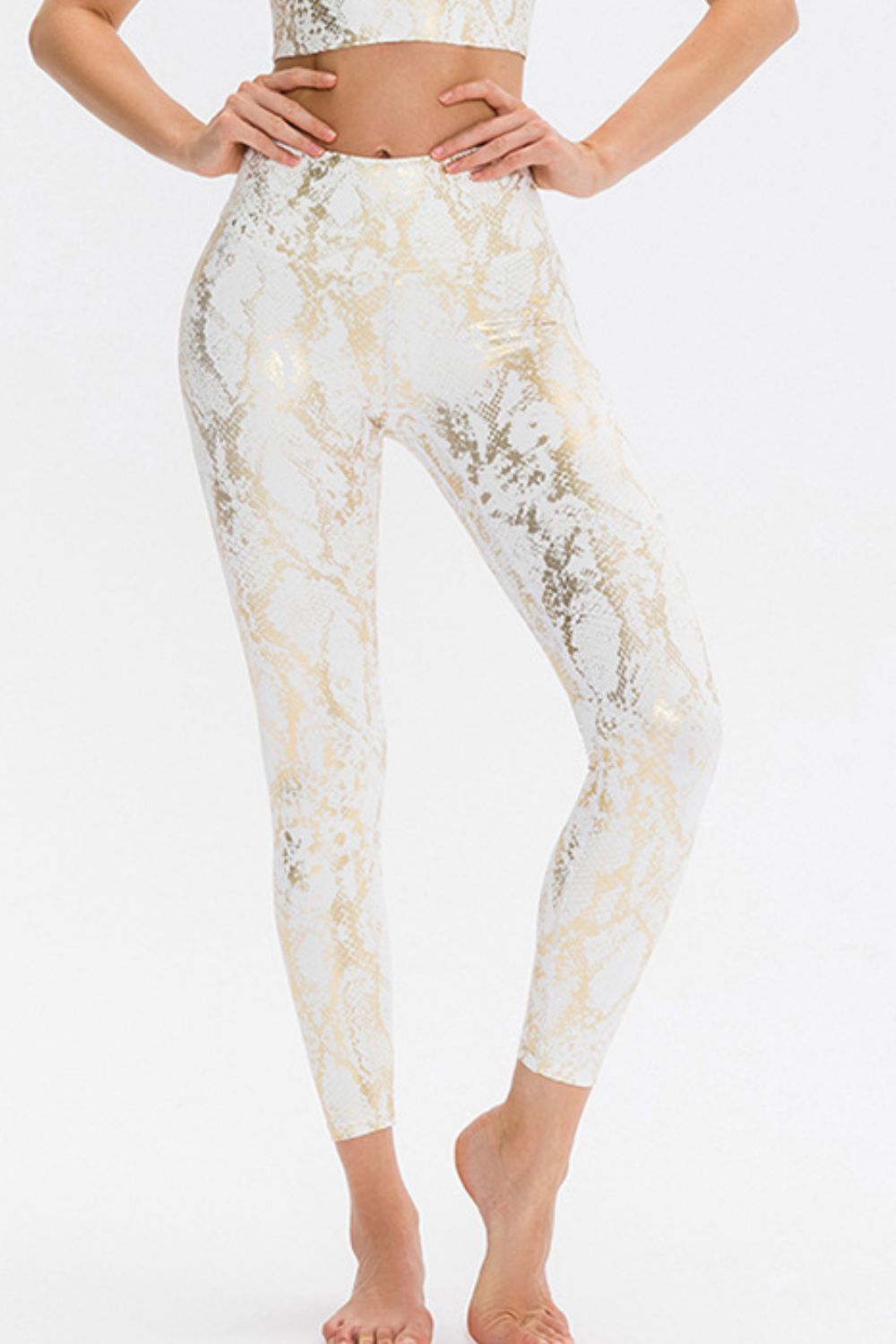 Animal print slim fit long sports pants with wide waistband, designed for active wear by Trendsi