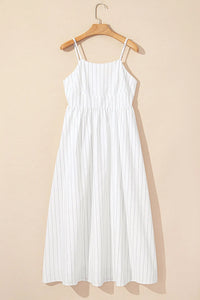 White stripe Square Neck Cami Dress with pockets from Trendsi, featuring a fitted bodice and casual sleeveless design.