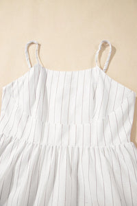 White stripe square neck cami dress with pockets, from Trendsi, featuring a fitted bodice and casual, summery style.