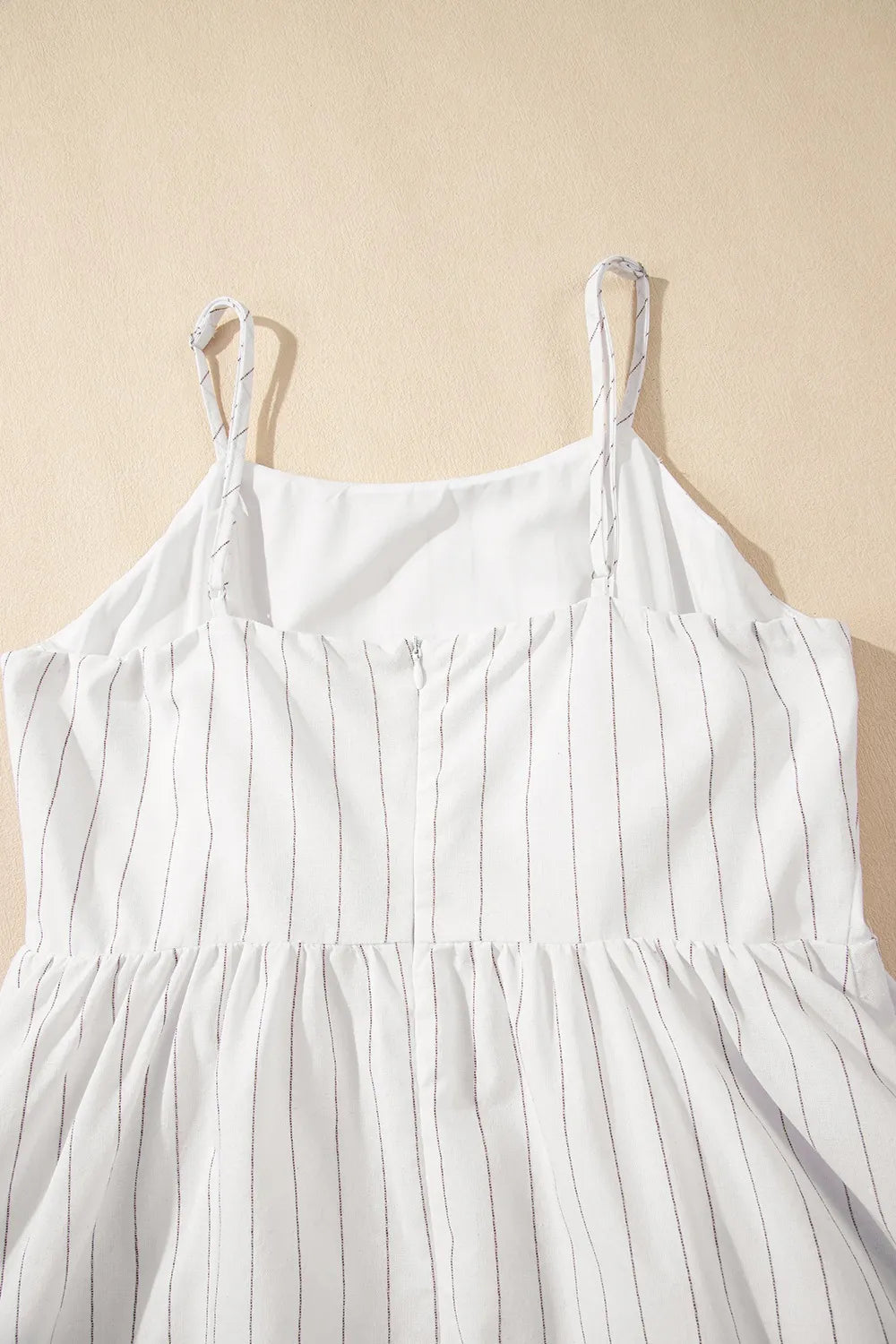 White stripe square neck cami dress with pockets from Trendsi, featuring a fitted bodice and casual, stylish design.