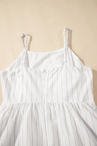 White stripe square neck cami dress with pockets from Trendsi, featuring a fitted bodice and casual, stylish design.