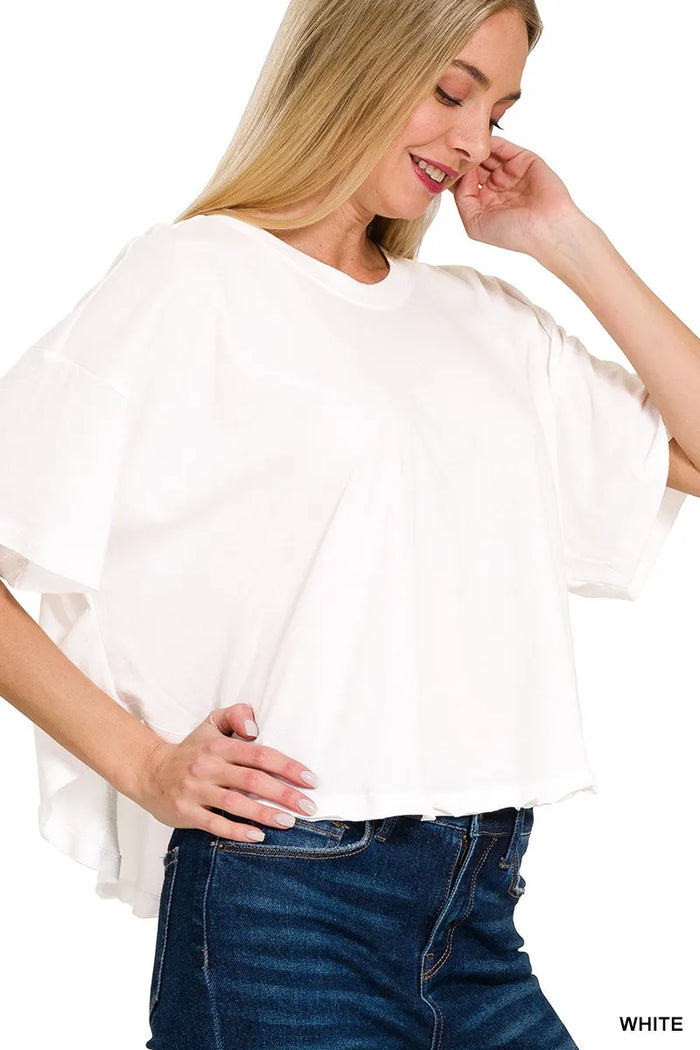 Light blue Zenana cotton round neck short sleeve T-shirt from Trendsi, featuring a comfortable fit and simple design.