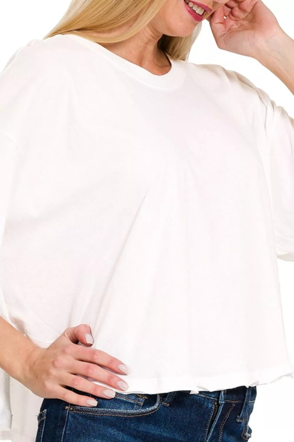 Black Zenana cotton round neck short sleeve T-shirt with a classic fit, displayed on a plain background.