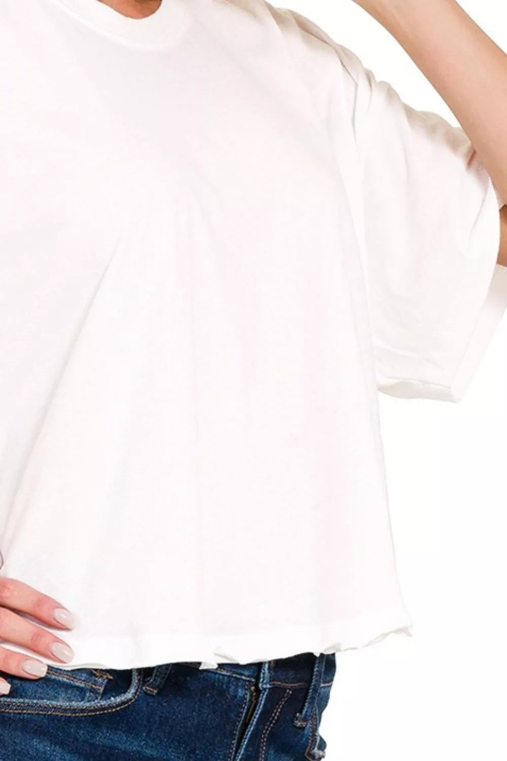 White Zenana cotton round neck short sleeve T-shirt with a classic fit, displayed on a neutral background.