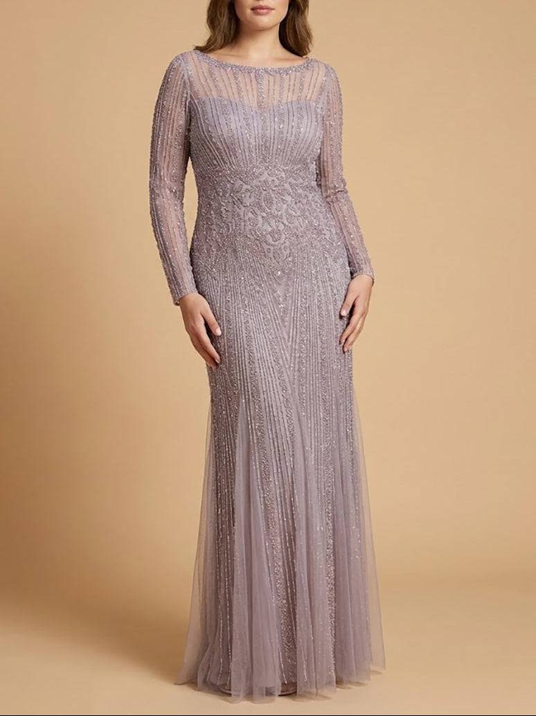 Lara New York Lara High Neck Beaded Gown, elegant evening dress with intricate beadwork and high neckline, suitable for formal events.