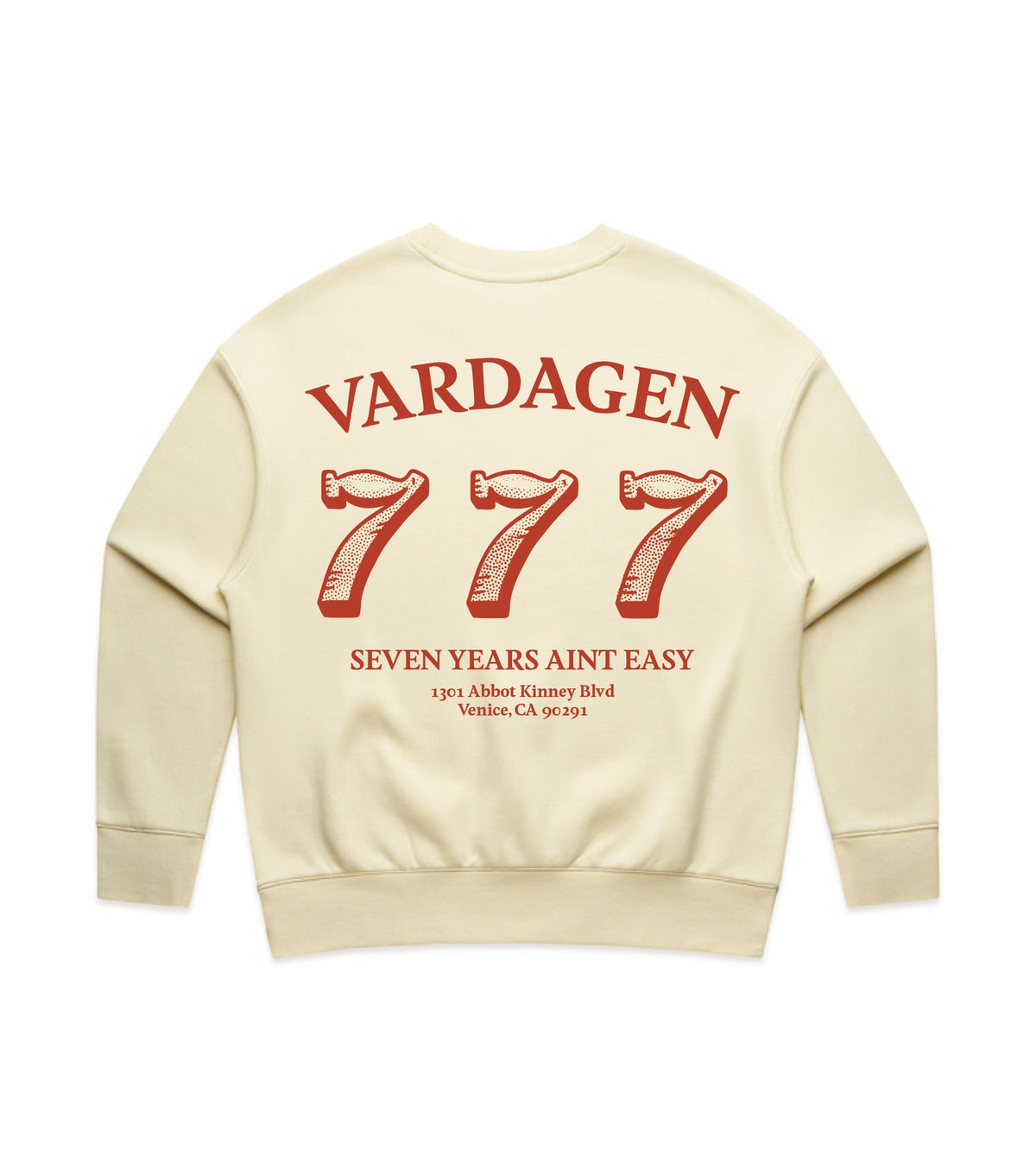 Vardagen Seven Year Grit women's crewneck sweatshirt showing back view with logo detail on a casual fit sweatshirt.