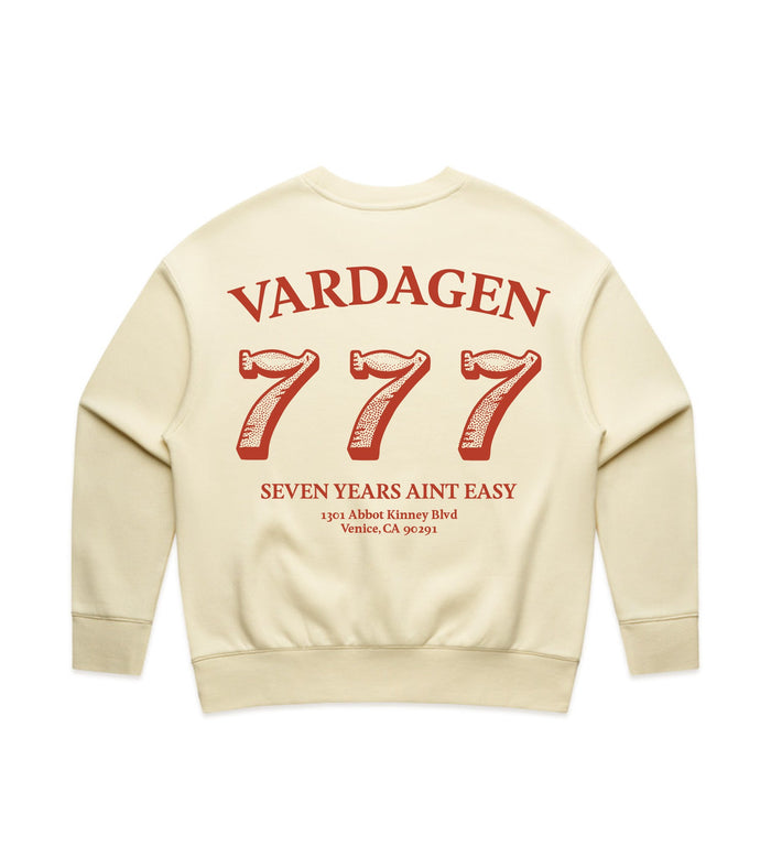 Vardagen Seven Year Grit women's crewneck sweatshirt showing back view with logo detail on a casual fit sweatshirt.