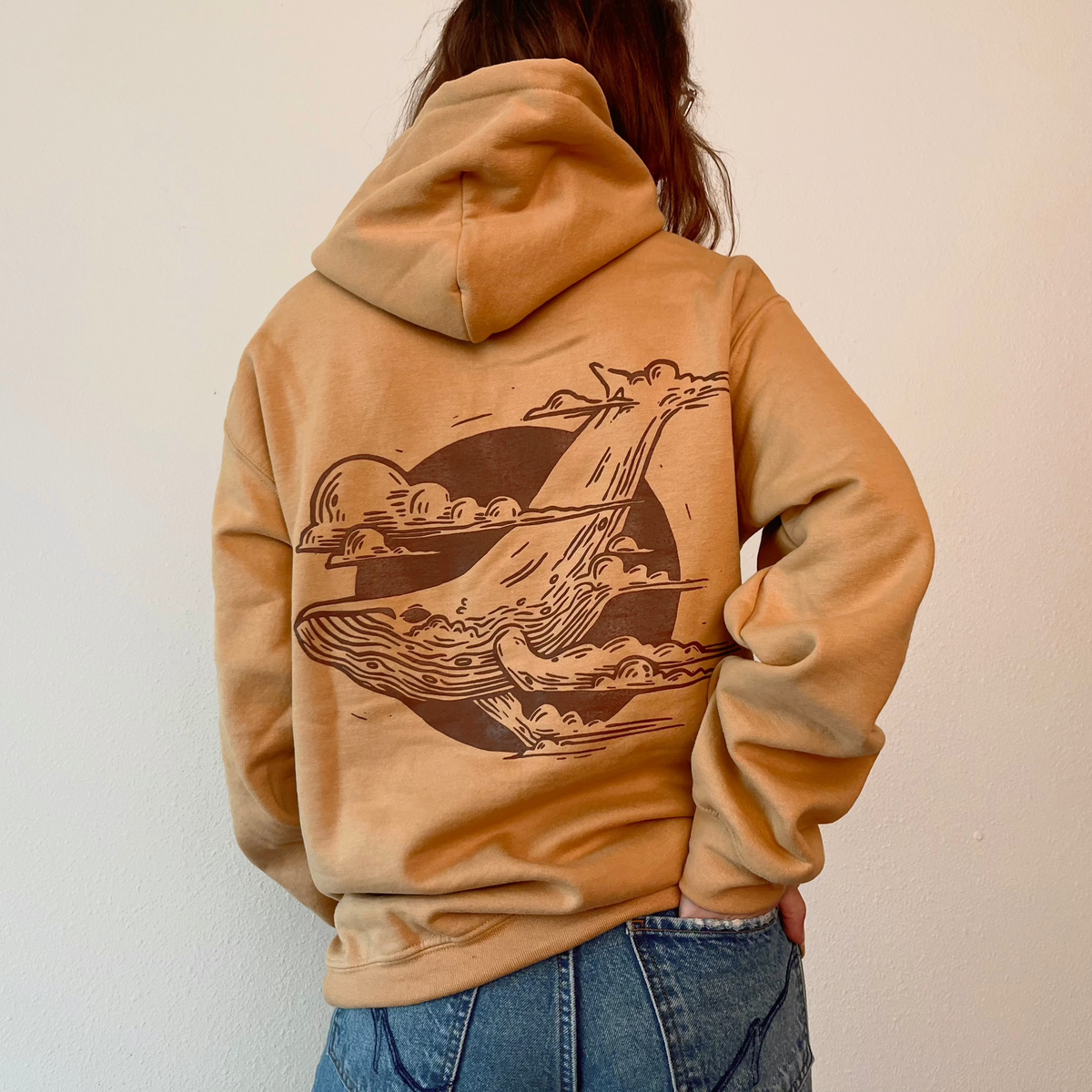 VesperTwine Thundercloud Hoodie in gold, featuring a cozy fit and cloud-themed design on soft fabric.