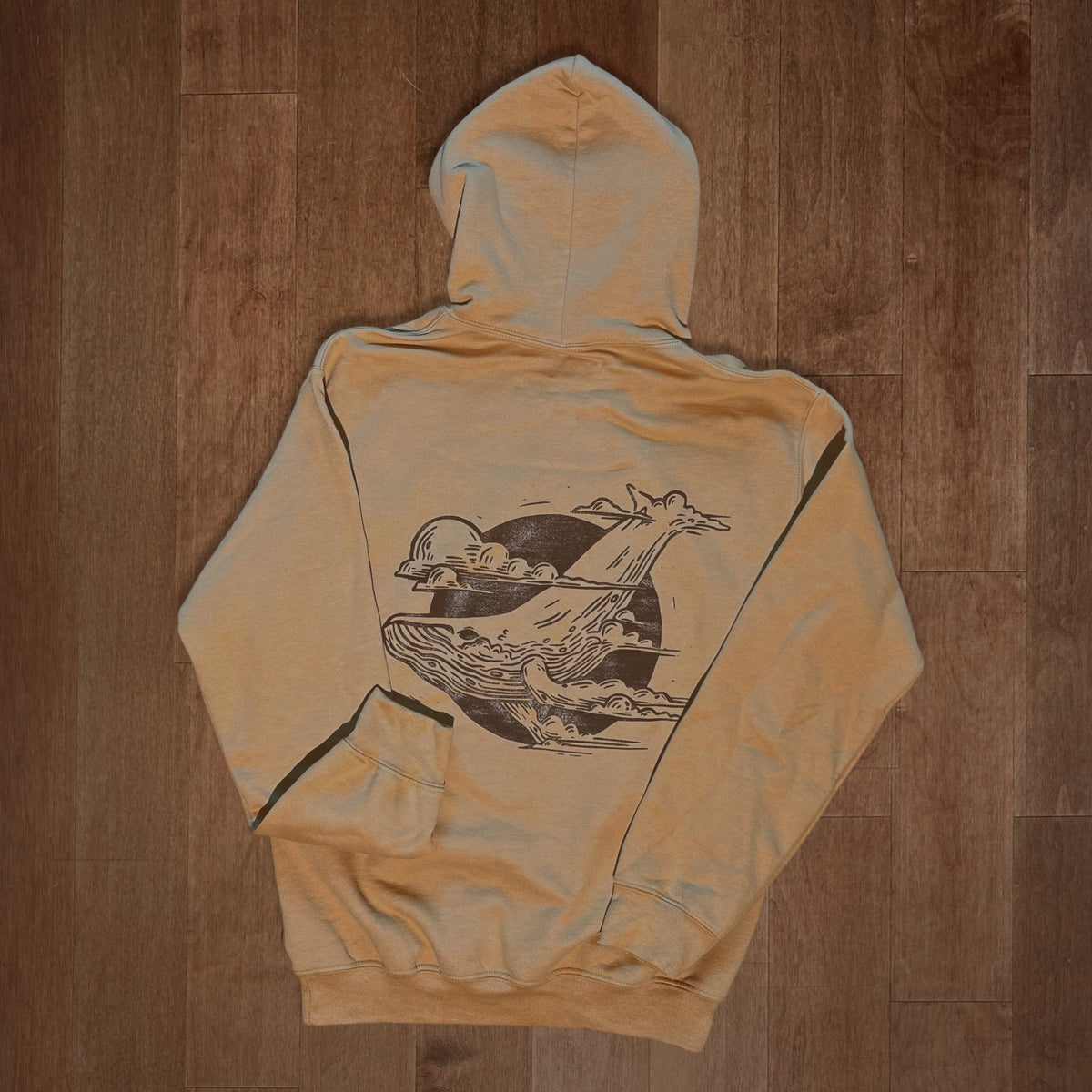 VesperTwine Thundercloud Hoodie in gold, featuring a soft fabric with a cloud-inspired print and a comfortable hood.