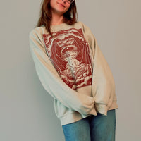 Light beige VesperTwine Dragon's Moon sweater in XS, featuring a moon and dragon design on soft knit fabric.