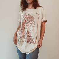 VesperTwine Gaia T-Shirt, chestnut color, XS size, casual shirt with round neckline and short sleeves.
