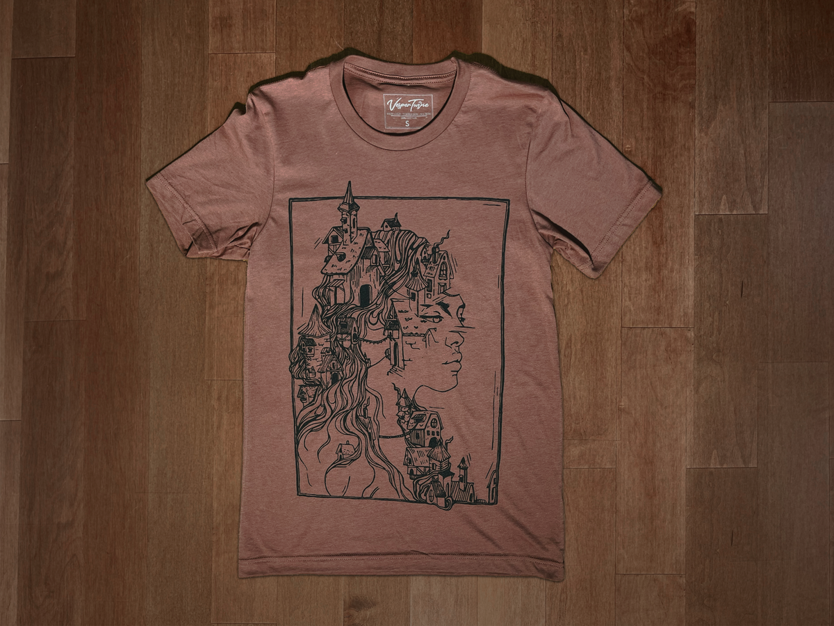 VesperTwine Gaia T-Shirt in chestnut color, casual shirt for women, XS size, showcasing soft fabric and relaxed fit.
