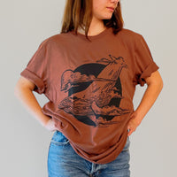 VesperTwine Thundercloud T-Shirt, casual shirt with storm cloud graphic, lightweight cotton, XS size, front view.