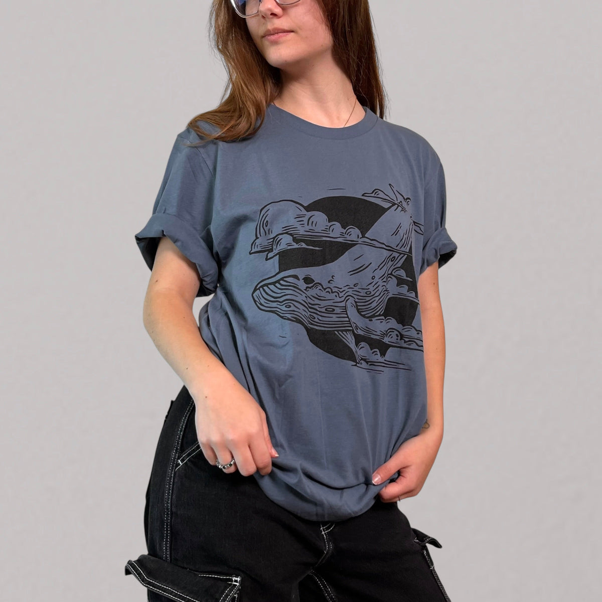 VesperTwine Thundercloud T-Shirt featuring a storm cloud graphic on a casual shirt for men and women.