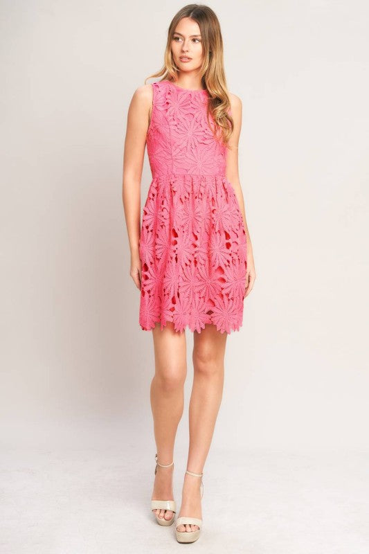 Voglio.us lace mini dress featuring intricate lace fabric, fitted silhouette, and delicate straps, perfect for stylish occasions.