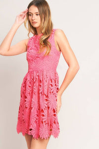 Lace mini dress by voglio.us featuring intricate lace fabric and a fitted silhouette, perfect for stylish occasions.