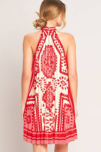 Voglio.us printed halter mini dress with floral pattern, sleeveless design, and fitted silhouette, perfect for summer fashion.