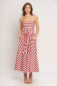 Striped cotton ankle-length dress by voglio.us featuring a fitted silhouette and stylish vertical stripe pattern.