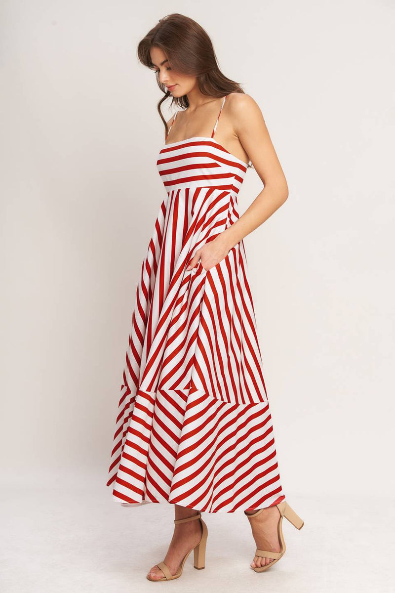 Striped cotton ankle dress by voglio.us featuring a fitted waist and knee-length hem, perfect for casual summer wear.