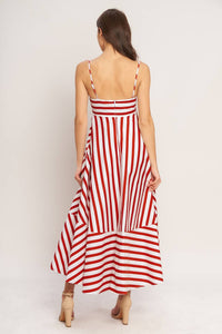 Striped cotton ankle dress by voglio.us featuring a fitted waist and short sleeves, perfect for casual summer wear.