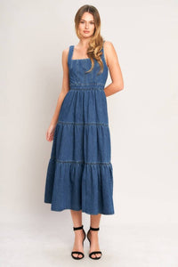 Washed denim midi dress by voglio.us featuring a classic fit with a casual, stylish silhouette and front button closure.