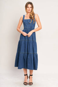 Washed denim midi dress by voglio.us, featuring a casual fit, button-front design, and classic denim wash.