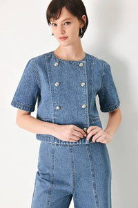 Voglio.us denim jacket with double button detail, casual outerwear featuring classic denim fabric and stylish button accents.