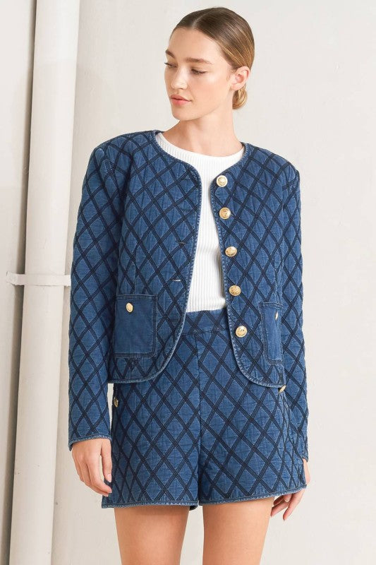 Quilted woven jacket from voglio.us with a textured design, featuring a relaxed fit and stylish collar, ideal for casual wear.