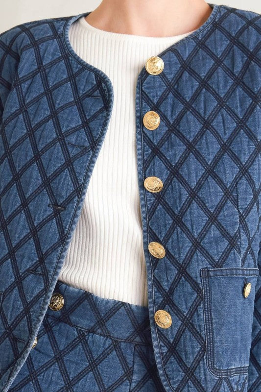 Quilted woven jacket by voglio.us featuring a stylish design with a quilted pattern and comfortable fit, shown on a model.
