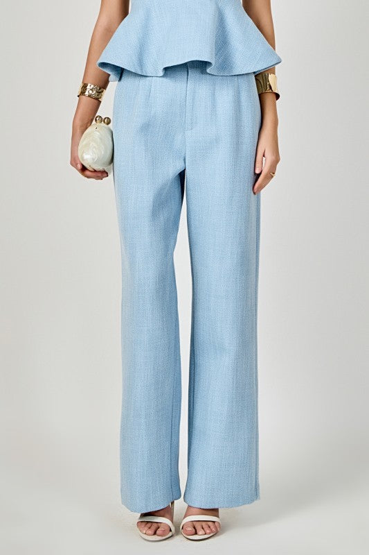 Tweed relaxed pants by voglio.us featuring a comfortable fit, textured tweed fabric, and casual style in neutral tones.