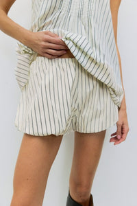 Striped cotton bubble hem shorts by voglio.us featuring a relaxed fit and casual style, shown in the Harper product image.