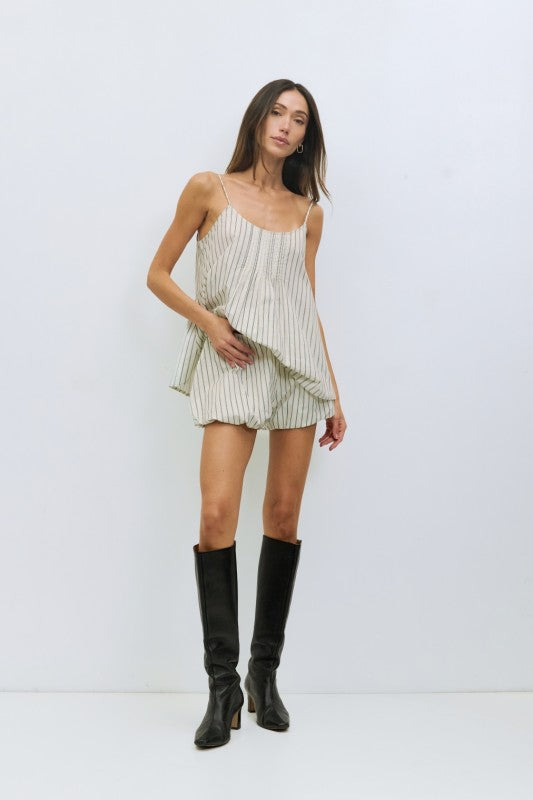 Striped cotton bubble hem shorts by voglio.us, featuring a casual fit and vibrant pattern, perfect for warm weather.