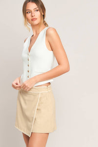 Chic minimal wrap skort by voglio.us featuring a sleek design, lightweight fabric, and modern style for casual or dressy wear.