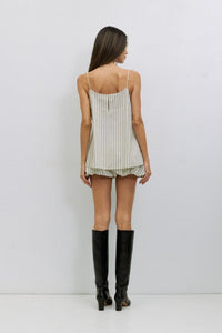 Voglio.us Harper striped cotton cami top in blue and white, sleeveless with thin straps, casual summer fashion.