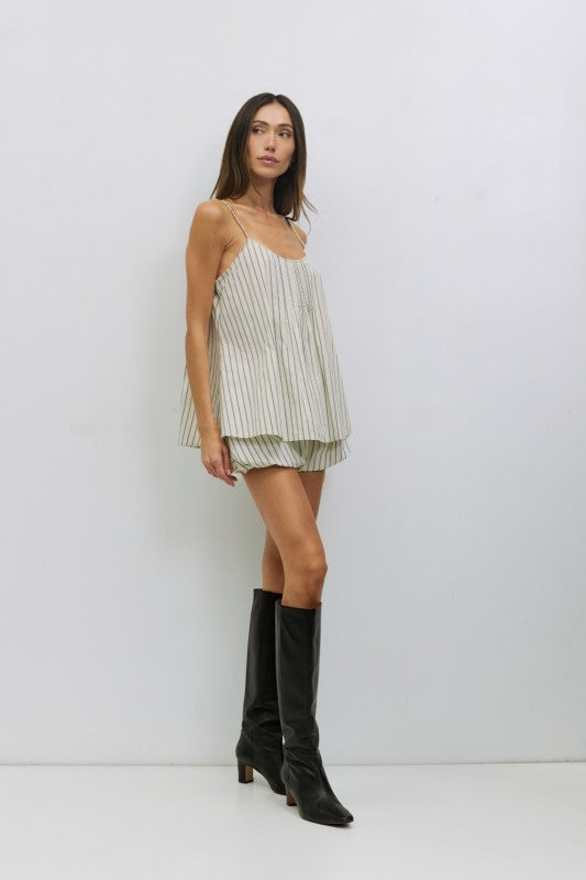 Striped cotton cami top by voglio.us with thin straps and a relaxed fit, shown on a hanger against a plain background.