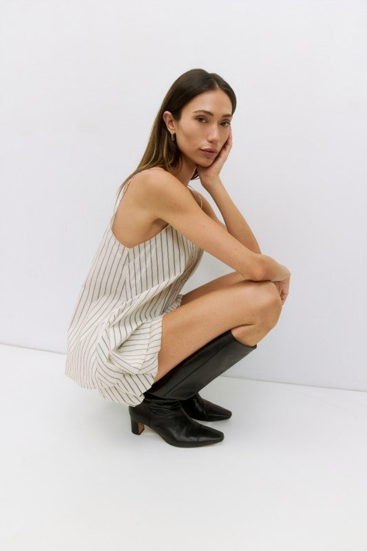 Voglio.us Harper striped cotton cami top with thin straps, featuring a casual, lightweight design perfect for summer wear.