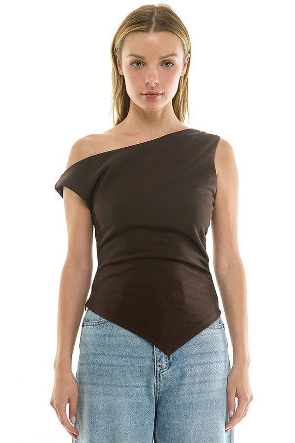 Gray one-shoulder asymmetrical top by voglio.us, featuring a stylish, draped design and modern silhouette.