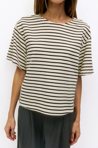 Striped cotton Cassandra top by voglio.us featuring a stylish, casual design with horizontal black and white stripes.