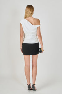 Voglio.us draped one shoulder accent top in soft fabric, featuring a stylish asymmetric design and elegant draping.
