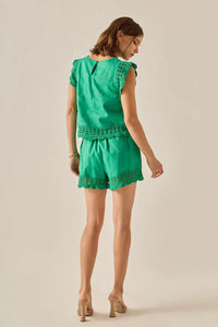 Embroidered sleeveless top from voglio.us, featuring intricate embroidery and a lightweight, stylish design.