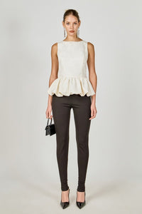 Voglio.us jacquard sleeveless peplum top in a stylish design, featuring intricate fabric patterns and a fitted silhouette.