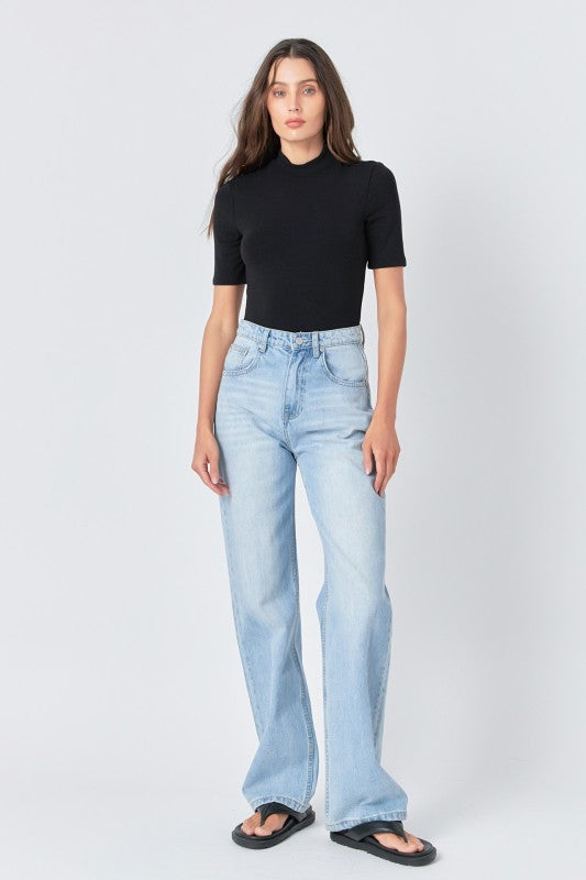 Soft black mock neck bodysuit by voglio.us, featuring a fitted design and long sleeves, ideal for stylish layering and everyday wear.