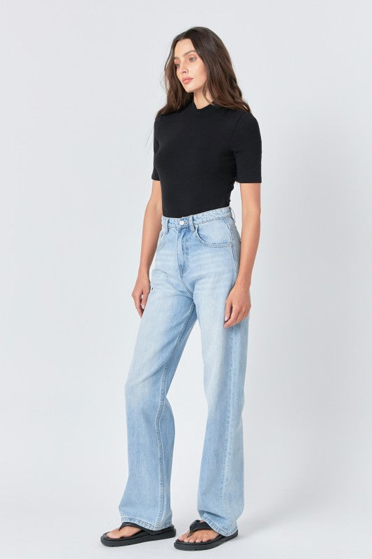 Voglio.us soft mock neck bodysuit top in black, featuring a snug fit and long sleeves, suitable for versatile casual wear.