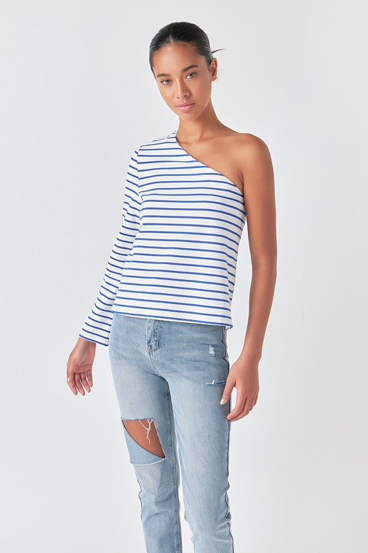 Voglio.us striped one-shoulder top in XS, stylish casual top with bold vertical stripes and asymmetric shoulder design.